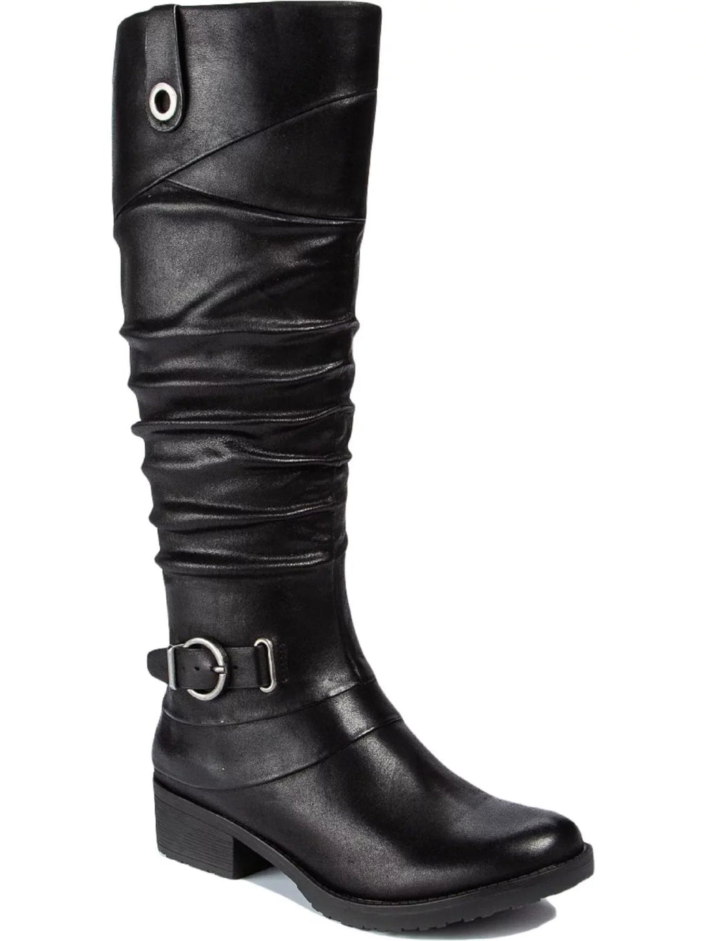 11 Side Shoes Boots Accent Buckle Cushioned Onika Round BARETRAPS Block Heel Black Pull Zip-Up Gore Stretch Tab Womens Toe M