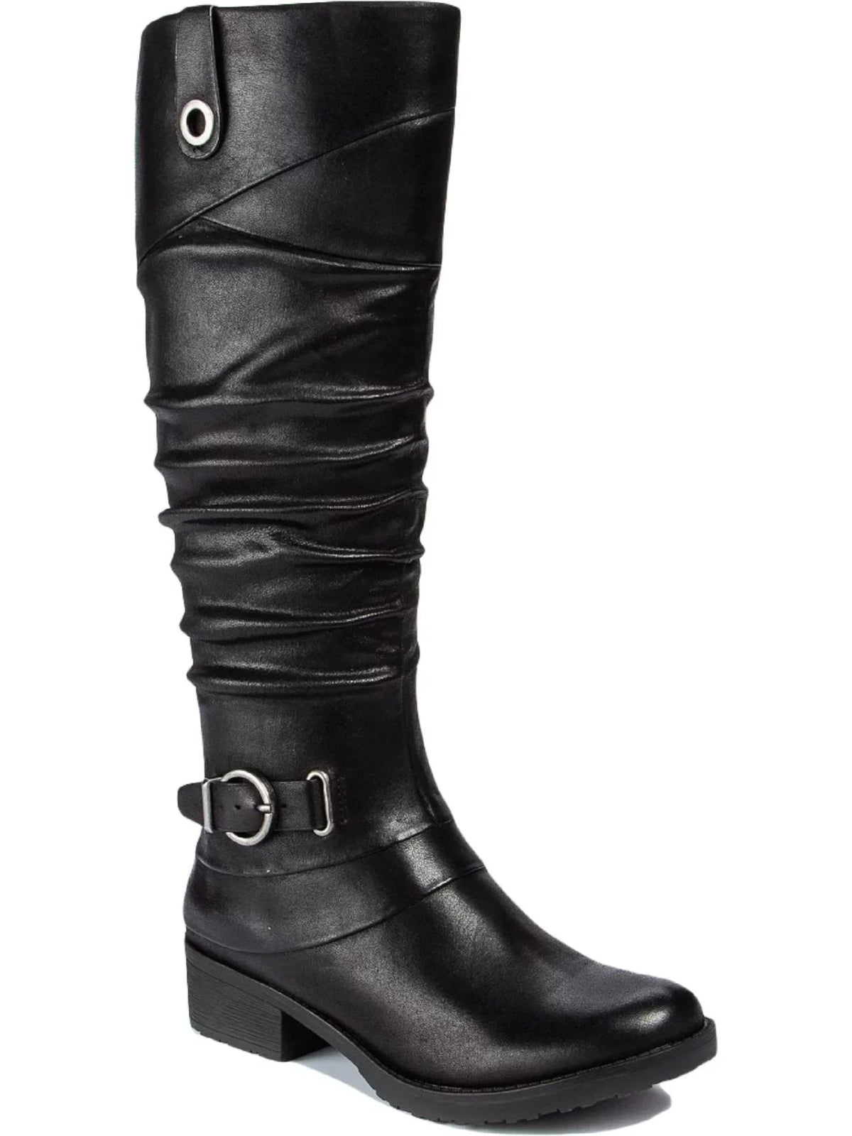 11 Side Shoes Boots Accent Buckle Cushioned Onika Round BARETRAPS Block Heel Black Pull Zip-Up Gore Stretch Tab Womens Toe M
