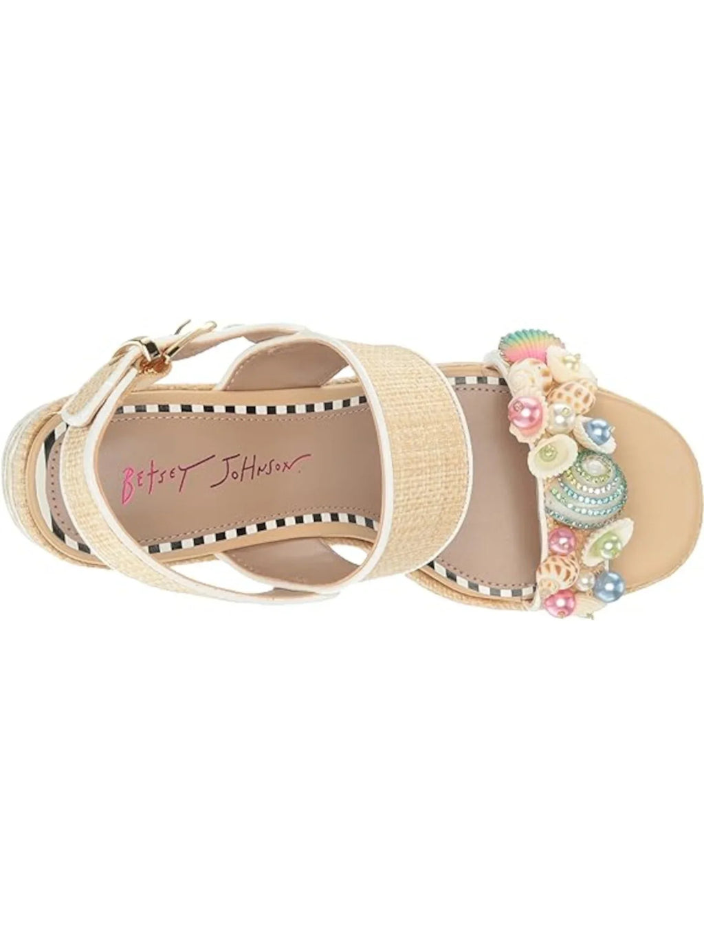 Beige Shellie Buckle Block Media Round Woven Slingback Heel 10 Mixed Womens Platform M Sandal BETSEY Toe Embellished 2" JOHNSON