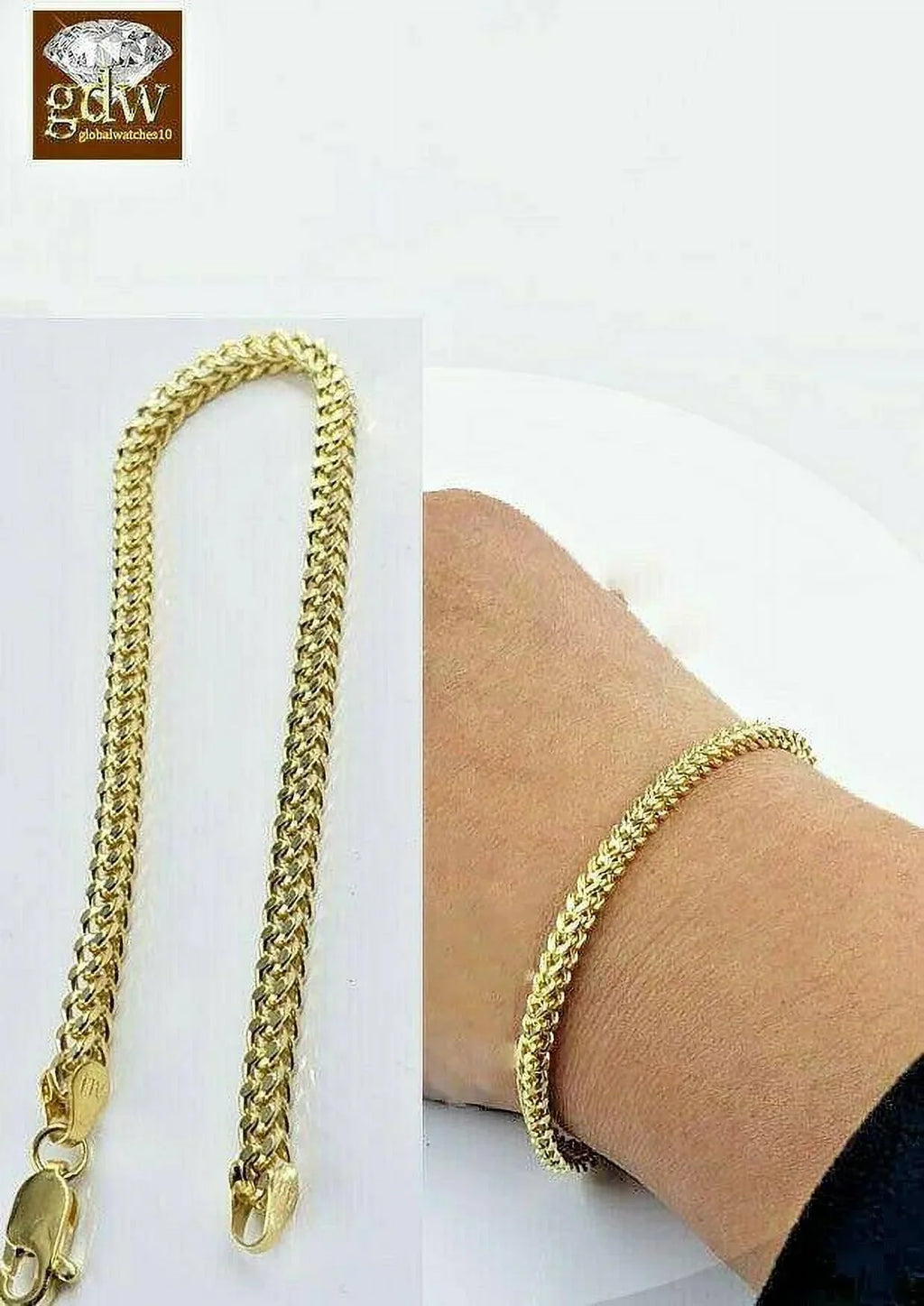 Yellow Inch 10k Gold 3.5mm,Rope,Cuban, Real Franco Bracelet Ladies 8" Women Gift