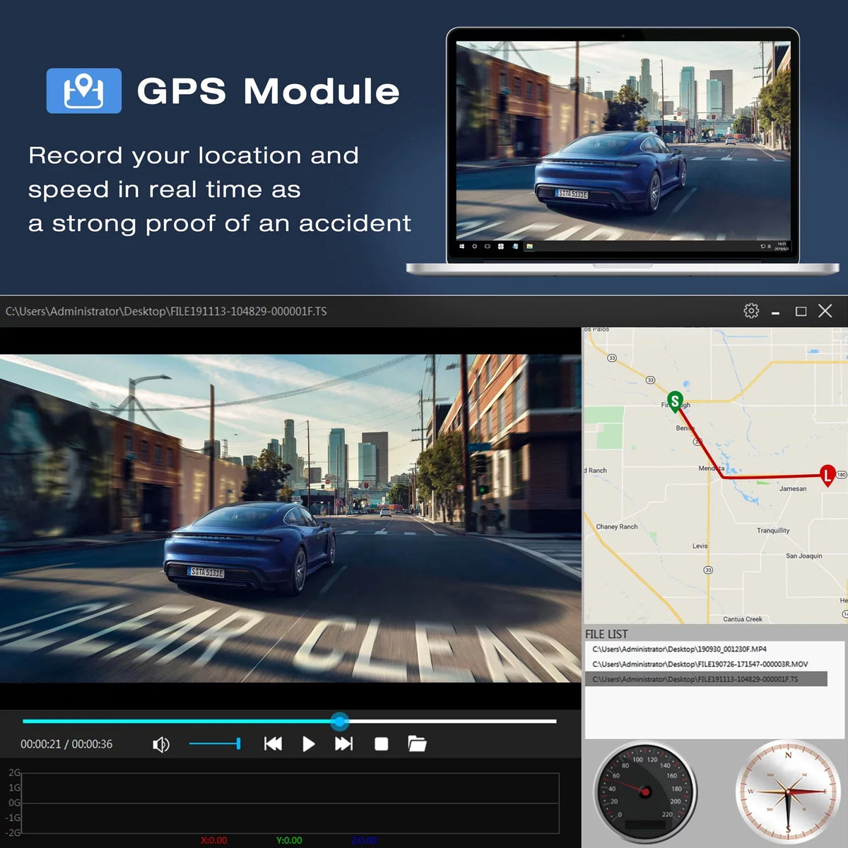 Cam Rear Recording WDR Black Dual IPS Camera GPS Dash Front G-Sensor Dash Camera 1080P FHD Car 3" TOGUARD and Loop