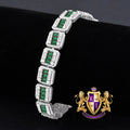 Sterling Bracelet 8.5'' White Emerald Diamond Genuine Real Link Gold Simulated Green Baguette Tennis 35+Grams Unisex Silver