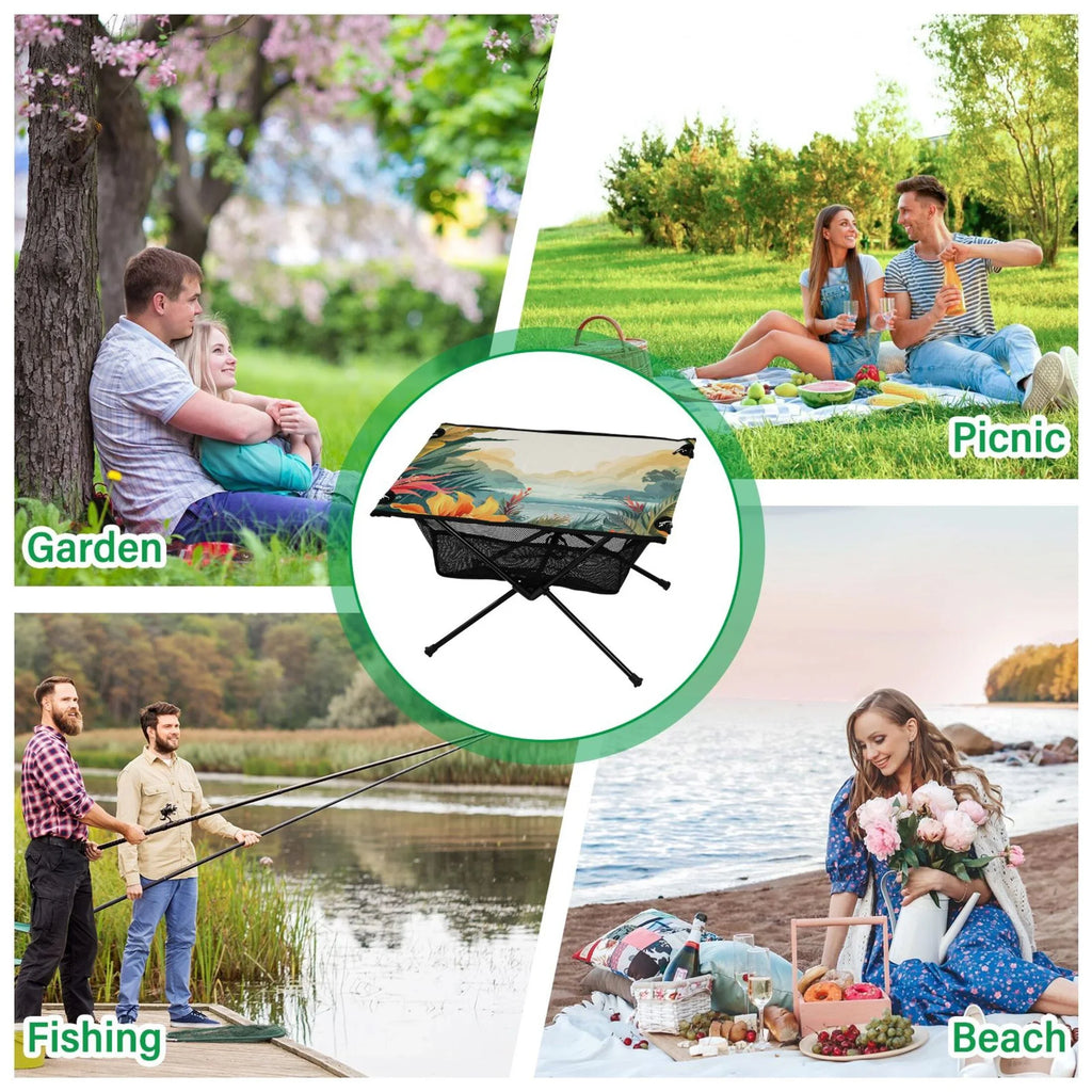 Travel Bag Table BBQ Landscape Compact Table Fishing with Table for Folding Leaves Picnic Storage Beach Palm Portable Outdoor Camping