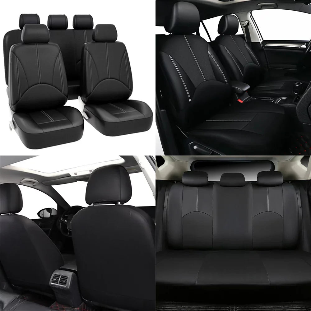 5 Van Seat Auto SUV 9Pcs Luxury Universal Four Car Seats, Seasons Covers Leather Truck Pad Waterproof for PU Black