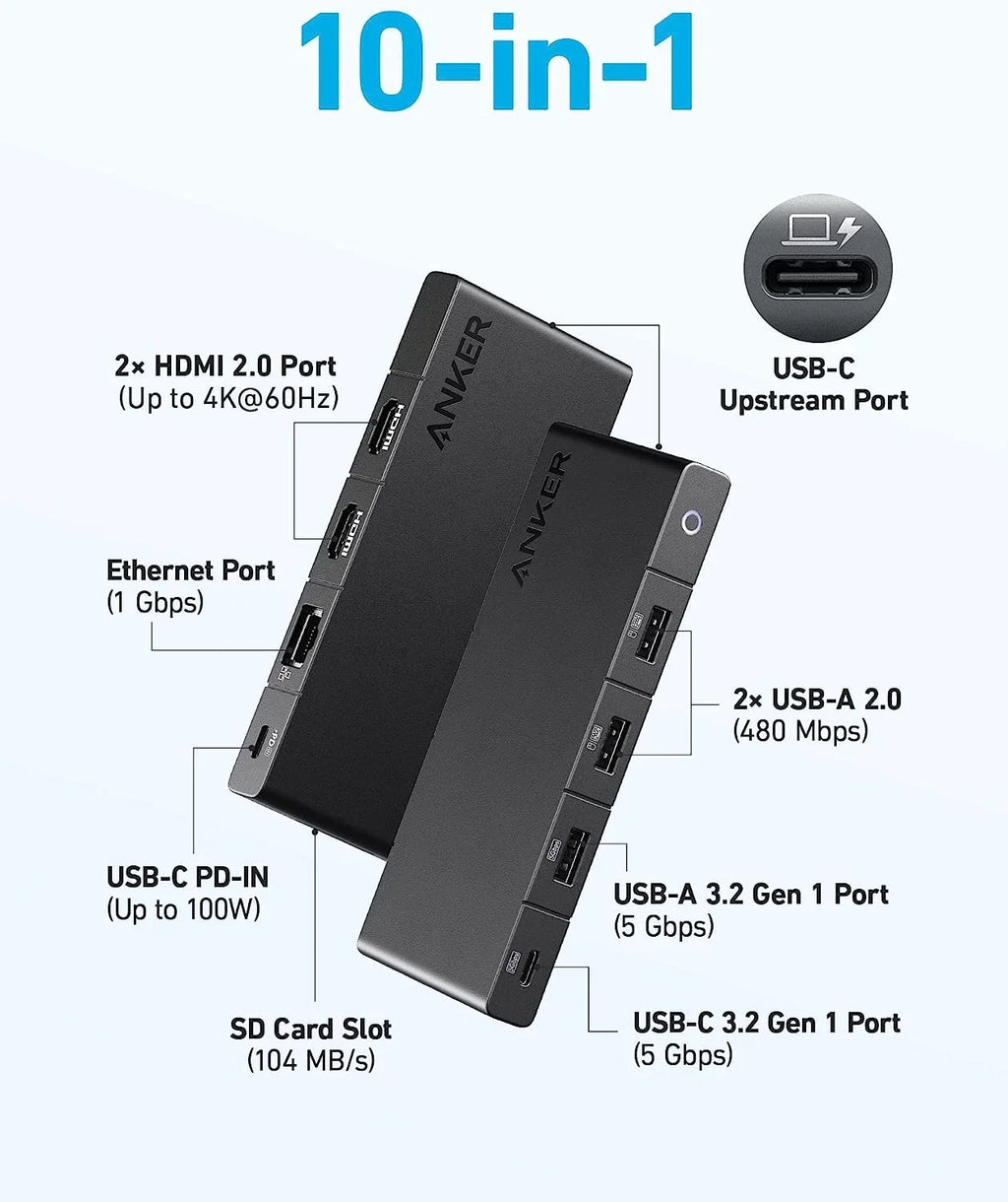 364 Hub HDMI and ThinkPad, USB-C Max Dual Slot 4K 100W HDMI) Ports, (10-in-1, USB Data Ethernet Card Laptop, More SD for USB-A Anker C and 4 Ports, Delivery, Power and 4K Dell with Dual