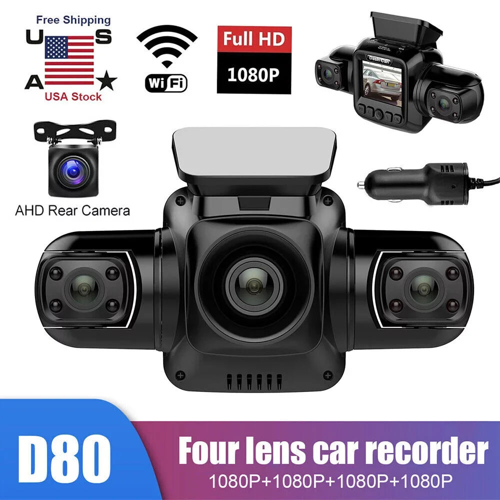 3 Vision Front, Dash Night Driving Car HD Front Rear, Right 360°Panoramic Inside, Left, Rear and Recorder Cameras and Cam Channel