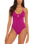One-Piece Becca Color by Virtue US Small Rebecca Convertible Swimsuit, BERRY