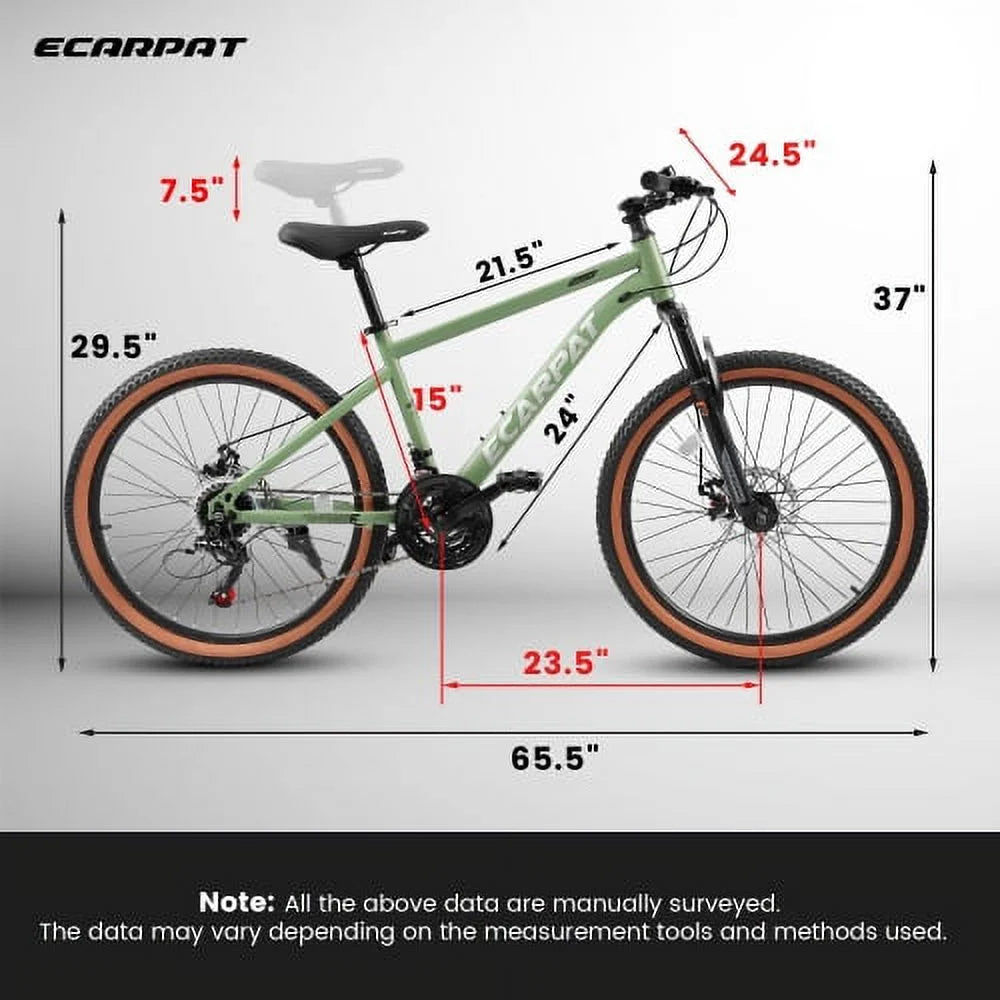 Inch Trail Front 21-Speed Mountain Carbon Shifter Bike, Womens Ecarpat Bicycles Mens City Frame A24301 Fork 24 Disc Wheels, Commuter Mountain Bike steel Brakes Thumb