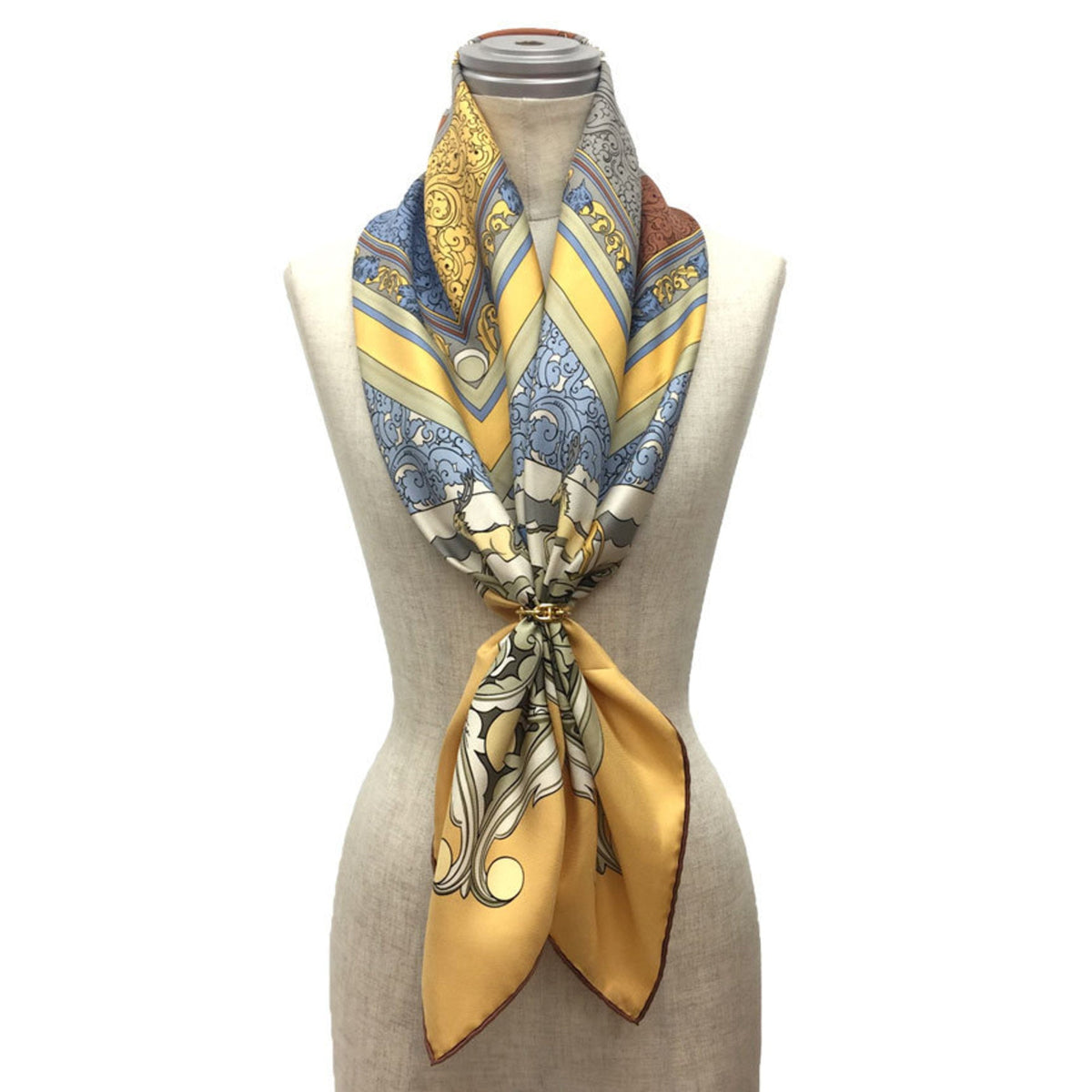 New) Kare90 ANIMAUX Hermes Pre-Owned Animals Muffler (Like 100% of the Sun Cream Scarf Silk SOLAIRES Yellow HERMES