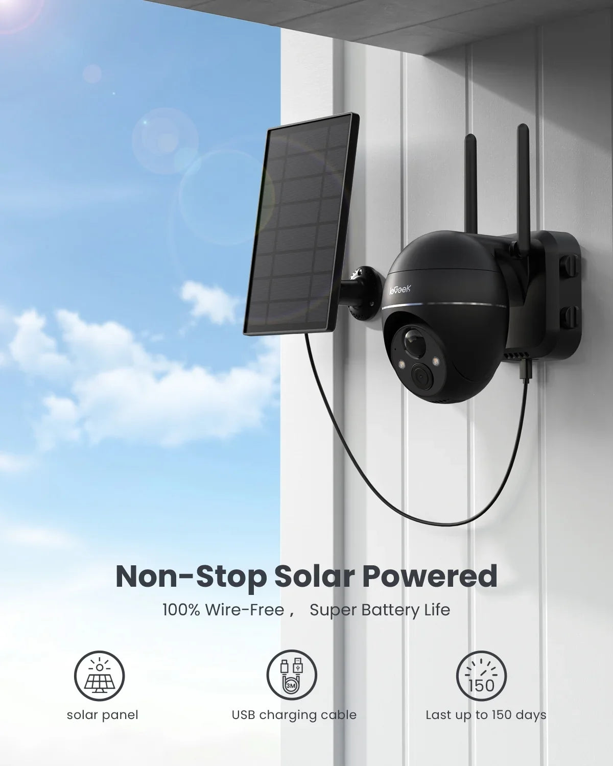Wireless & Night Siren, View, Detection, 2K/3MP Outdoor Vision, Motion PIR PTZ Outdoor Alexa Color WiFi, with with 360° Work Surveillance Spotlight Solar Camera Security Camera