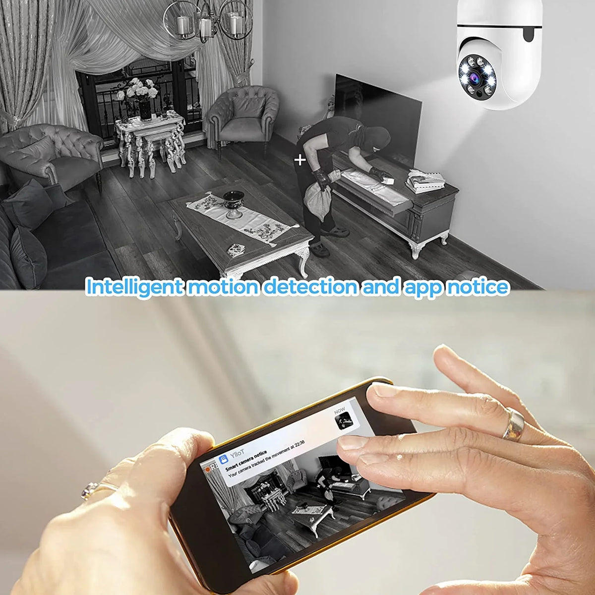 Local Outdoor Pack Camera, and Home WiFi Access, Degree 360 2 Motion SD & Cloud Storage Card (Two), PTZ2.4GHz Camera, Indoor Bulb Camera Detection and 5G Security Alarm, Wireless 32GB APP Light +