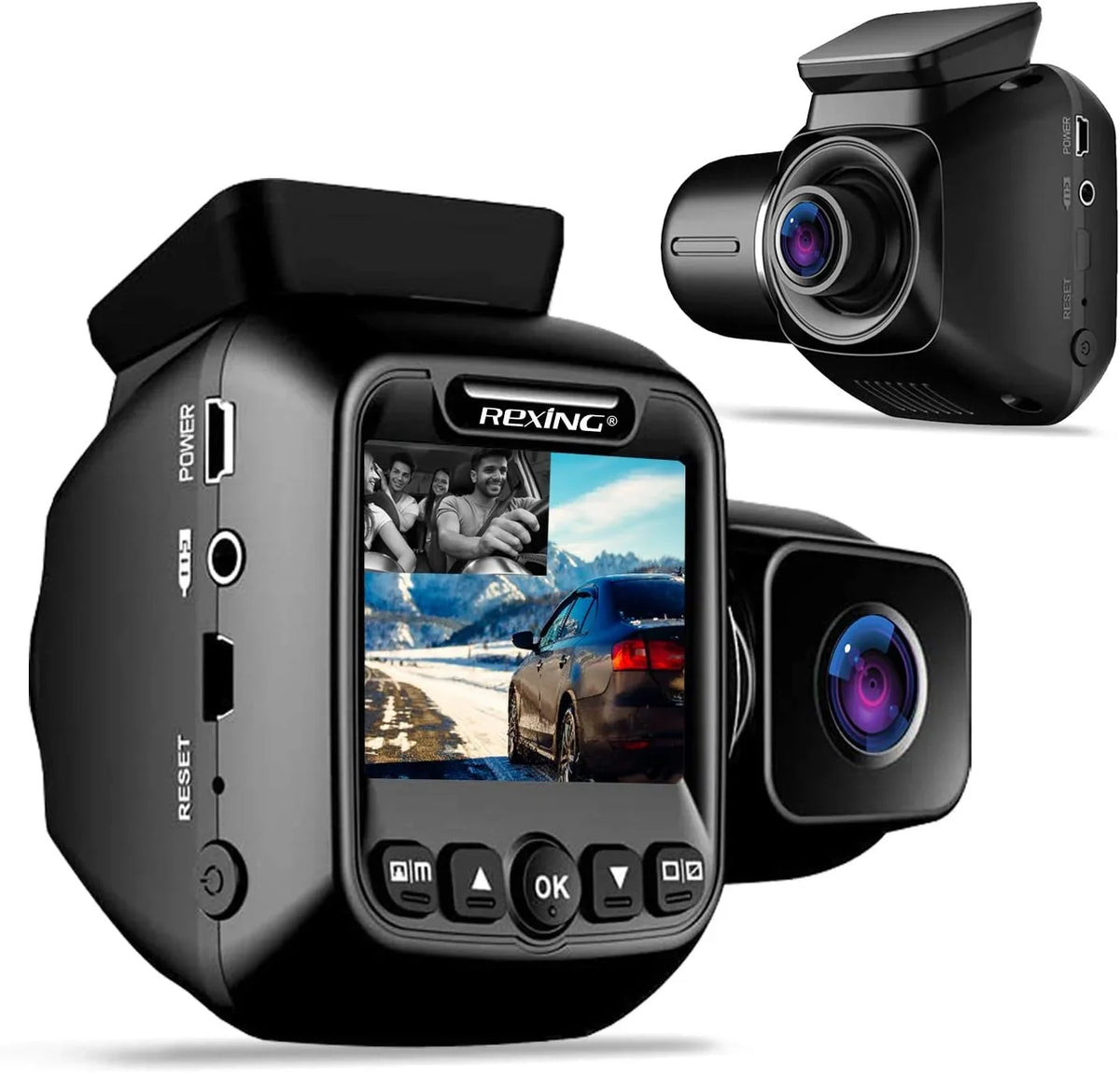 2” LCD Camera - Dual W202 Max Mini 128GB Open Dash BLACK Rexing Front/Cabin Cam Box 1080p