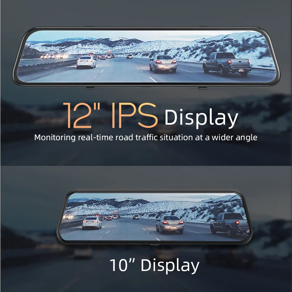 Dual w/Night 4K Monitor, Dash Dash Control Vision View & Black Camera Camera, Parking Screen, - Touch H612T Cars Vantop Cam Mirror Mirror 12" Front IPS Rear Voice