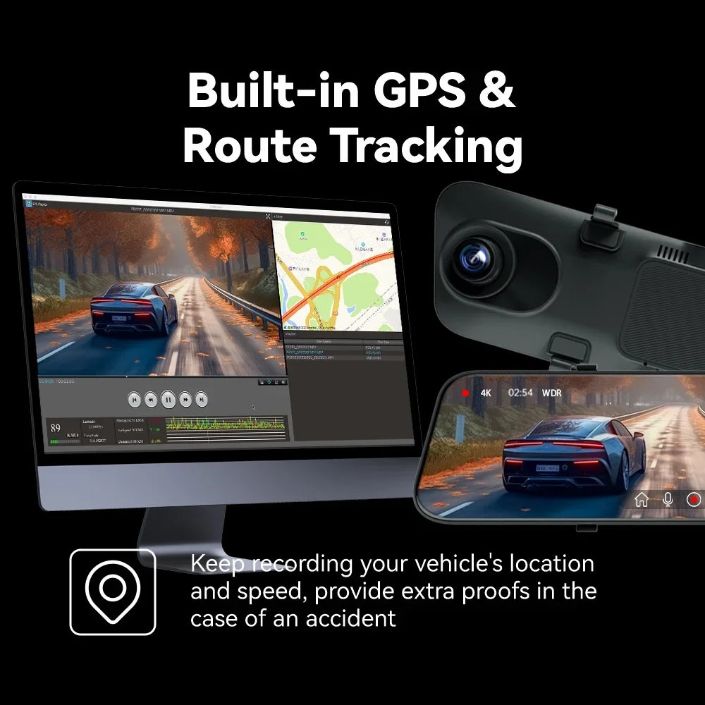 and HD Pelsee Mirror Vision,Parking Cameras, Card View 32GB Camera Full Smart with Assistance Dual Rear Cars Rearview 12" 4K for & & Mirror GPS, Front Cam Dash Trucks, Night Free Backup Pre-Owned
