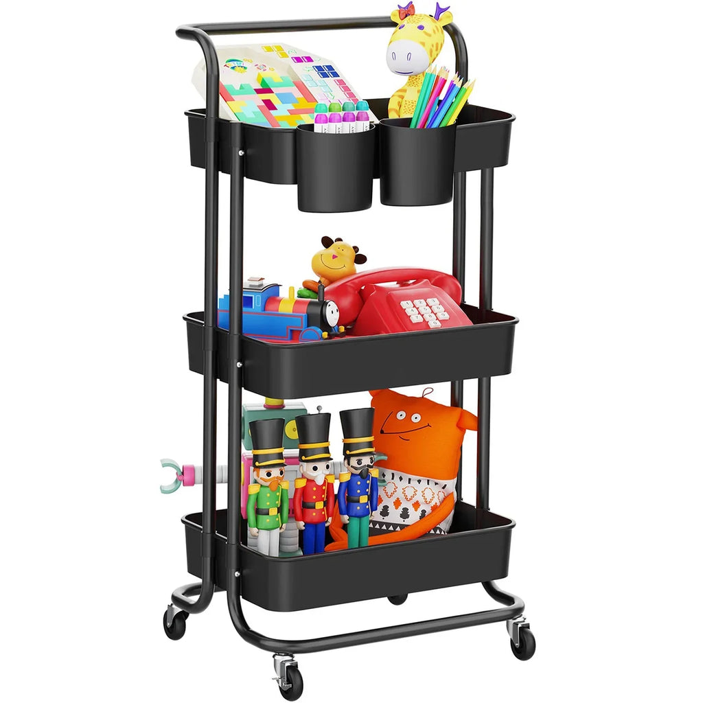 with with for Black Cart, Storage Trolley, Storage Multifunctional Handle Organizer Storage Rolling Multi-Functional Living Cart Shelves Annvchi Utility Room Office Kitchen Wheels3-Tier,