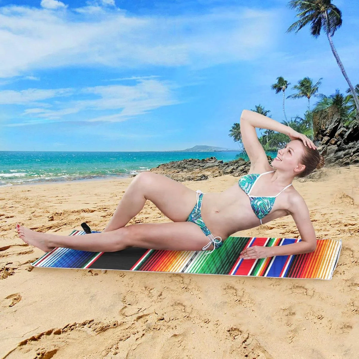 Beach Blanket, Mexican Serape Towel Dry Stripes Oversized Towel Towel, Bestwell Swim Thin Multipurpose Yoga Free 30”X60” Blanket Shower Pool Towel Lightweight Sand Microfiber Quick Bath