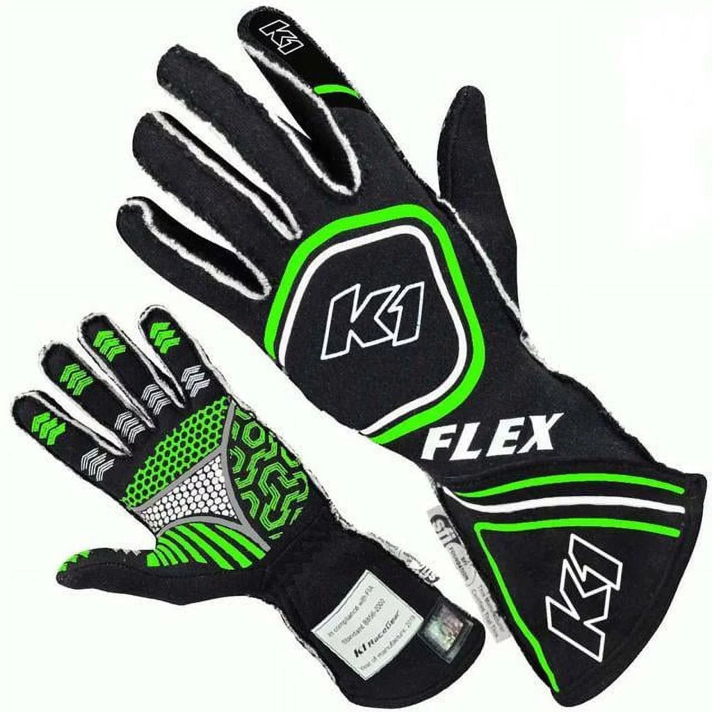 Glove, Fluorescent K1 SFI-5 Flex FIA - & Racegear & Large Black Green