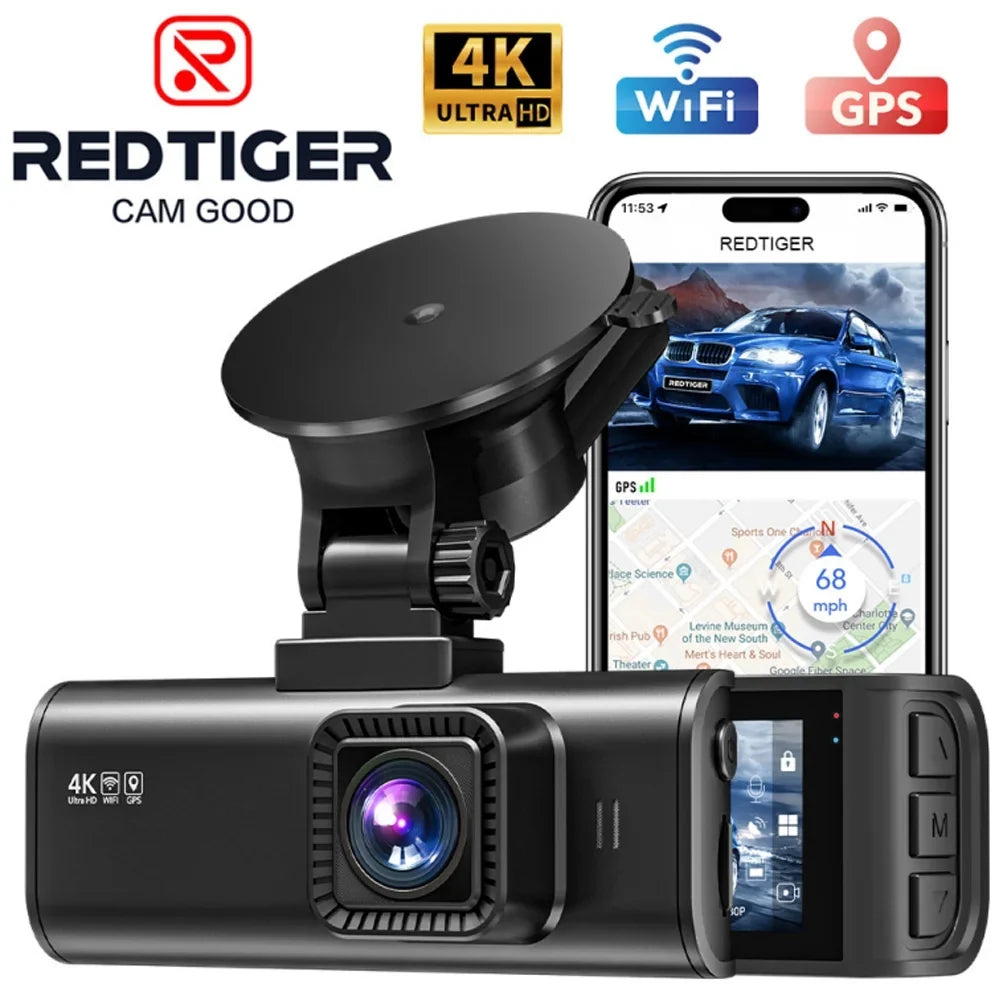 Monitor, Max for Wi-Fi WDR, 24H Cam 4K 256GB Support REDTIGER Cars, G-Sensor, Camera Screen, Parking LCD UHD GPS, 2160P Front, Car 3.18" Dash