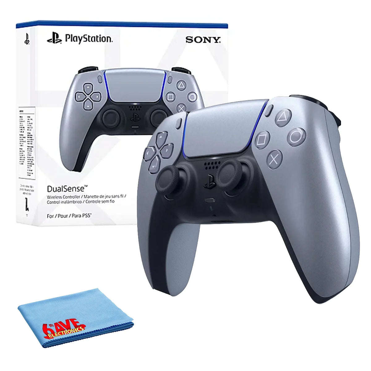 With Sterling Cleaning - PS5 Silver 6Ave Cloth Microfiber Wireless 5, DualSense Controller Bundle PlayStation