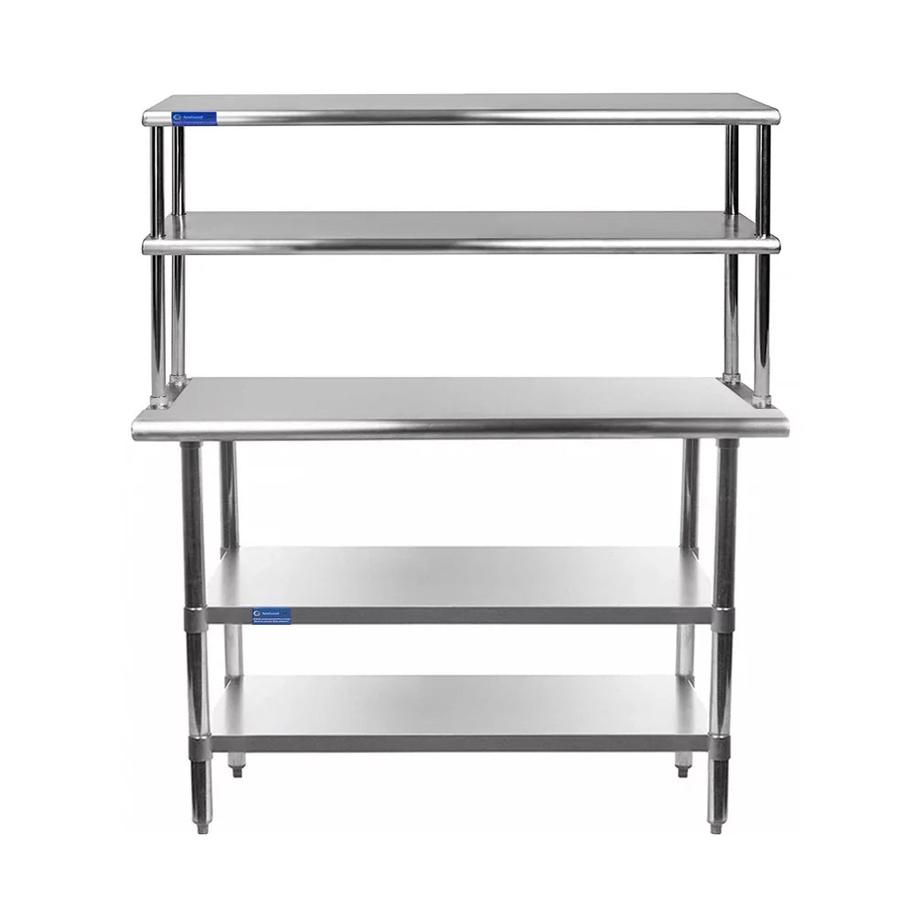 Wide Shelves x Shelving & | Steel Combo Table With Tier 24" Two Table | Kitchen Work Stainless Prep Double 18" Overshelf 36" Metal