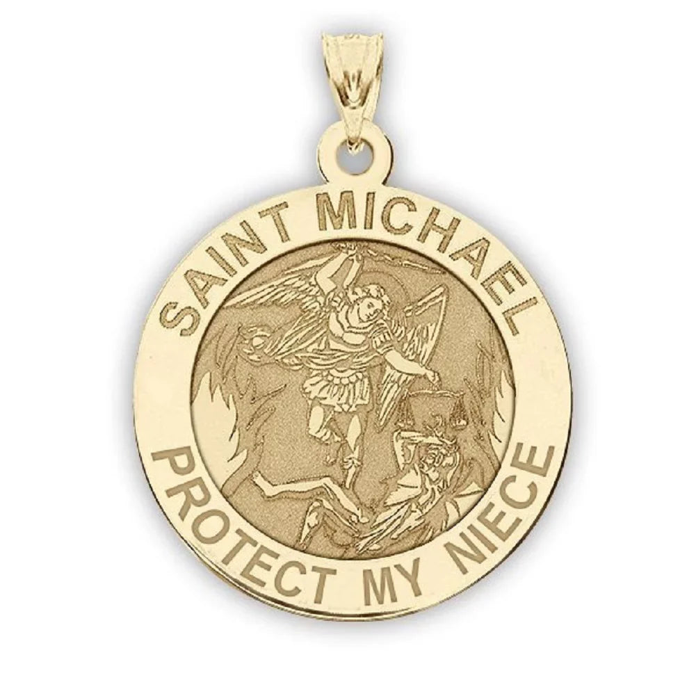 of Gold My Picturesongold.Com Solid - Size Dime, Medal 14K 2/3 Niece inch Saint Religious Yellow Michael Protect - -