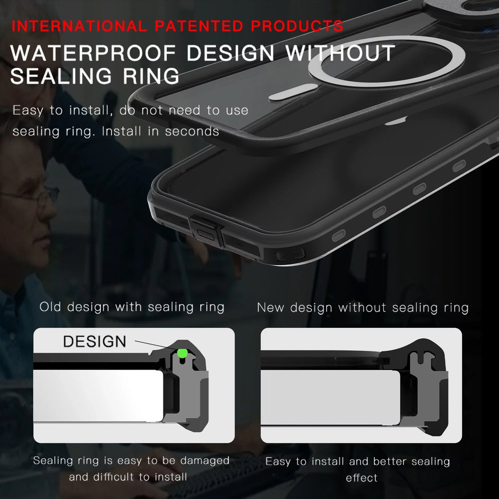 Waterproof - Case, Full-Body Shockproof Duty ELEHOLD iPhone for Magnetic 15 Heavy IP68 Military Underwater Built-in Drop Protector 15 Plus for iPhone Proof 6.7inch,Black Screen Case Rugged Plus