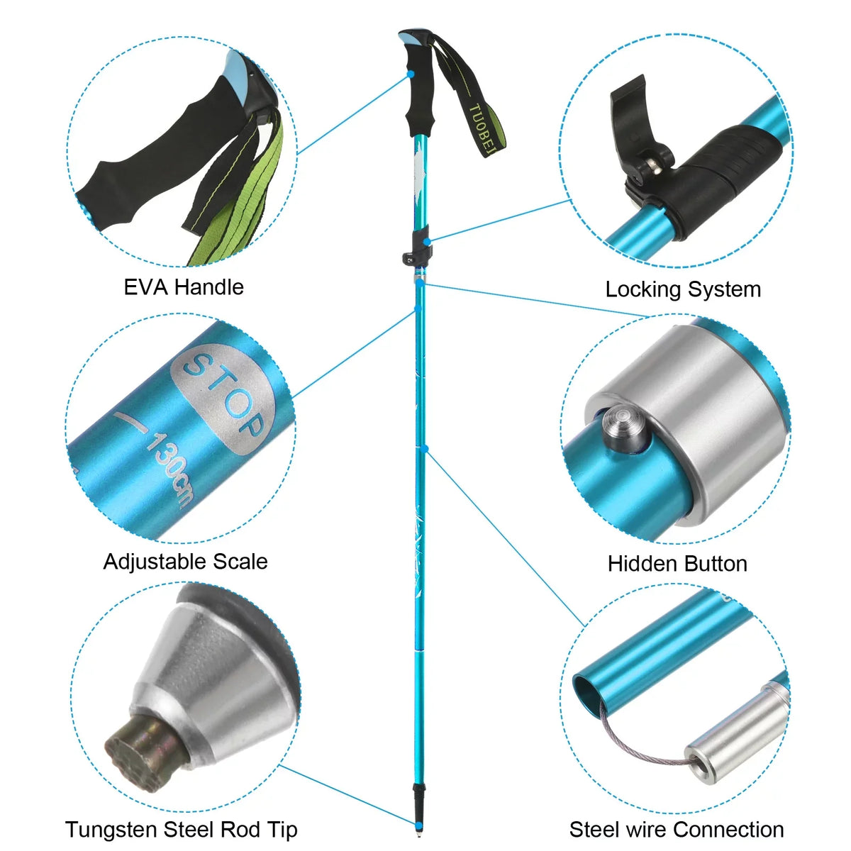 Basket, Collapsible Pole 2 Hiking Poles, Mud Pack Uxcell 51 Inch with Trekking Blue