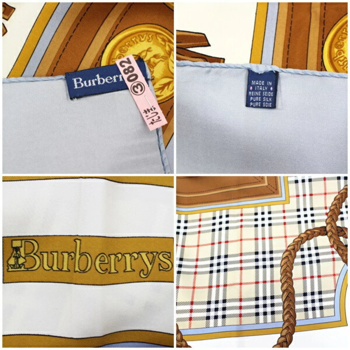 Pre-Owned Women's Blue Plaid Burberrys (Good) Silk Scarf Gray Burberry's