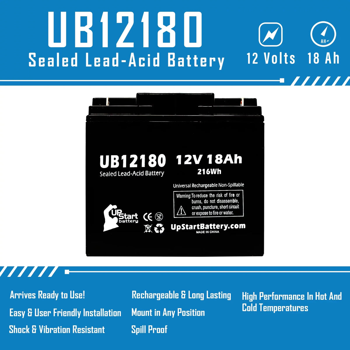 Compatible Pack GPS2K12061 18Ah, Replacement T4 18000mAh, (12V, - Universal - 5x AGM, Lead Sealed Acid Battery Power General Terminal, Battery UB12180 SLA)