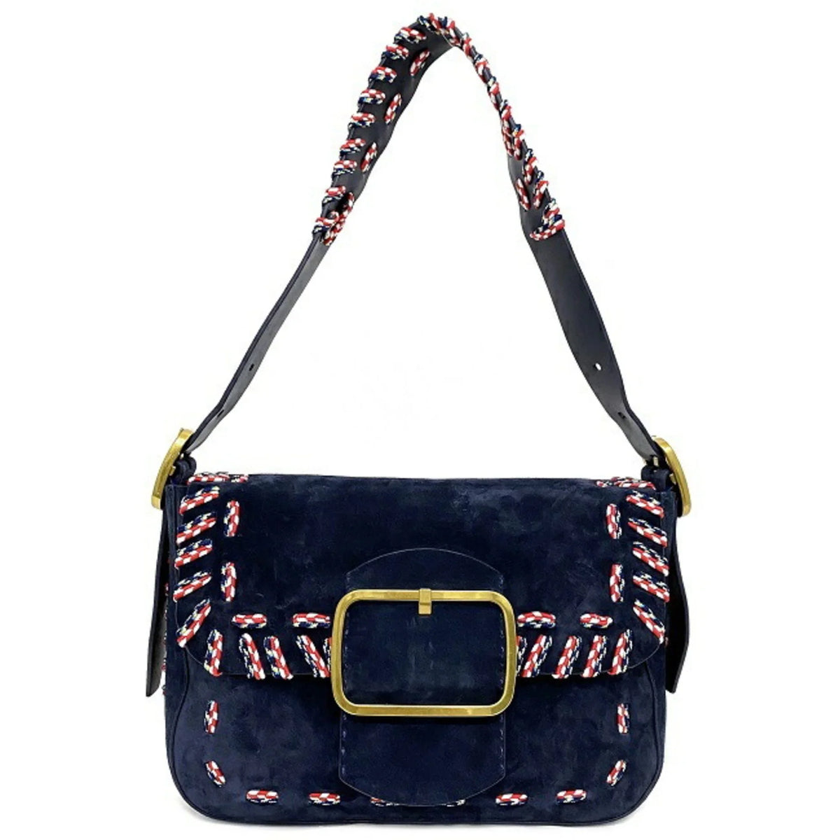 One BURCH Flap Tory Bag Burch Pre-Owned 10005608 Suede Leather Ladies 01-17 Navy Multicolor Shoulder TORY (Good)
