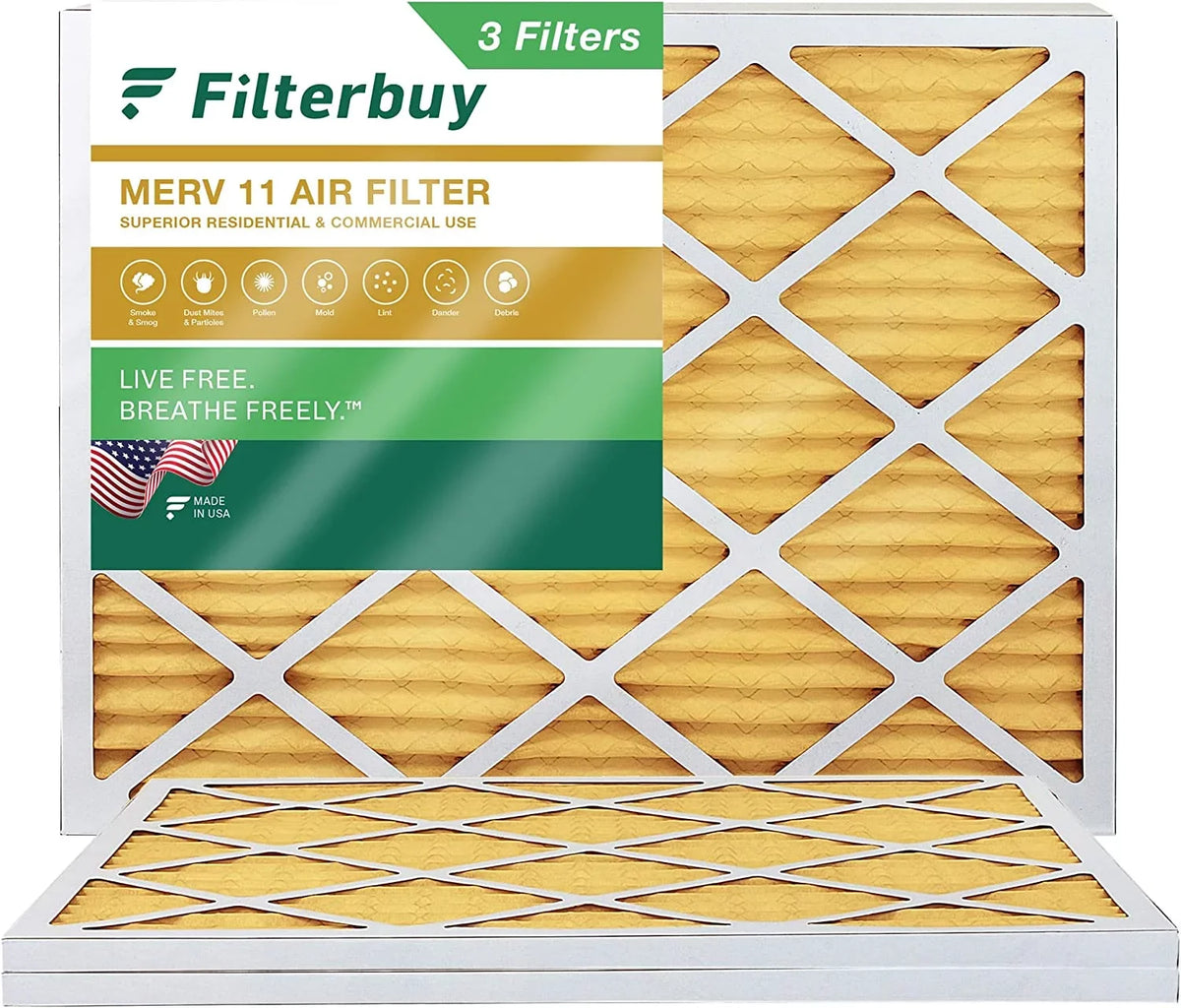 Filterbuy Furnace AC 16.38x21.5x1 HVAC 11 Filters (3-Pack) Pleated Air MERV
