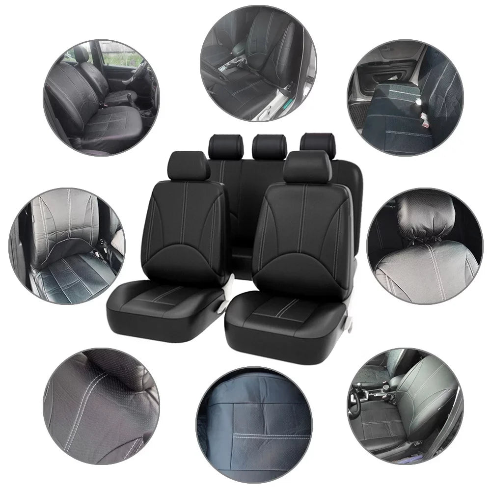 5 Van Seat Auto SUV 9Pcs Luxury Universal Four Car Seats, Seasons Covers Leather Truck Pad Waterproof for PU Black