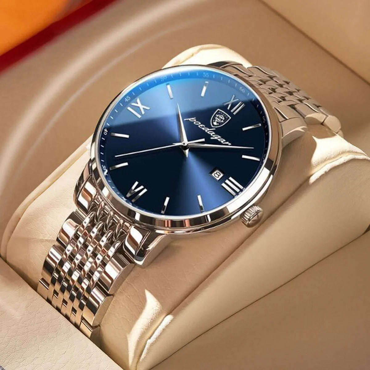 Fashion Luxury Steel Ultra-Thin Quartz Business New Stainless Men POEDAGAR Watches Calender Week Waterproof Wristwatch Cool