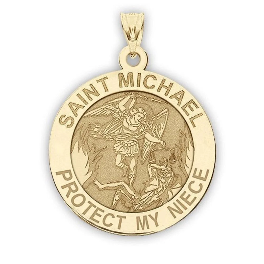 of Gold My Picturesongold.Com Solid - Size Dime, Medal 14K 2/3 Niece inch Saint Religious Yellow Michael Protect - -