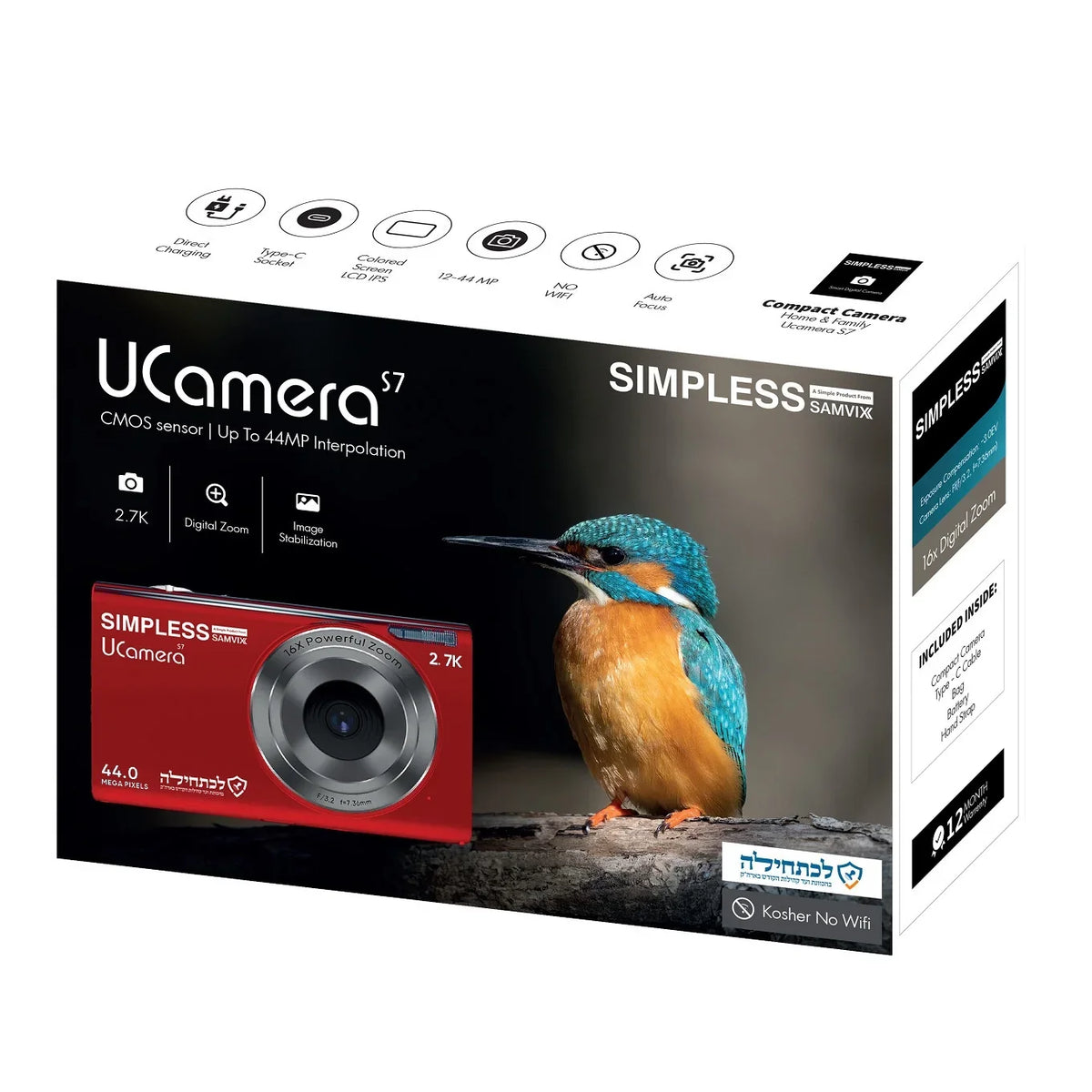 Video, UCamera Digital Bluetooth, Red No Kosher Samvix Camera Wifi, 44MP No S7 with