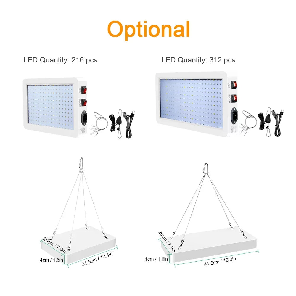 Flowers, 2000W Spectrum Plant with for Ideal Full Growing Lamp Switch, Greenhouse LEDs 312 Grow Waterproof, Seedlings, Light - LED Indoor Veg/Bloom IP65 with