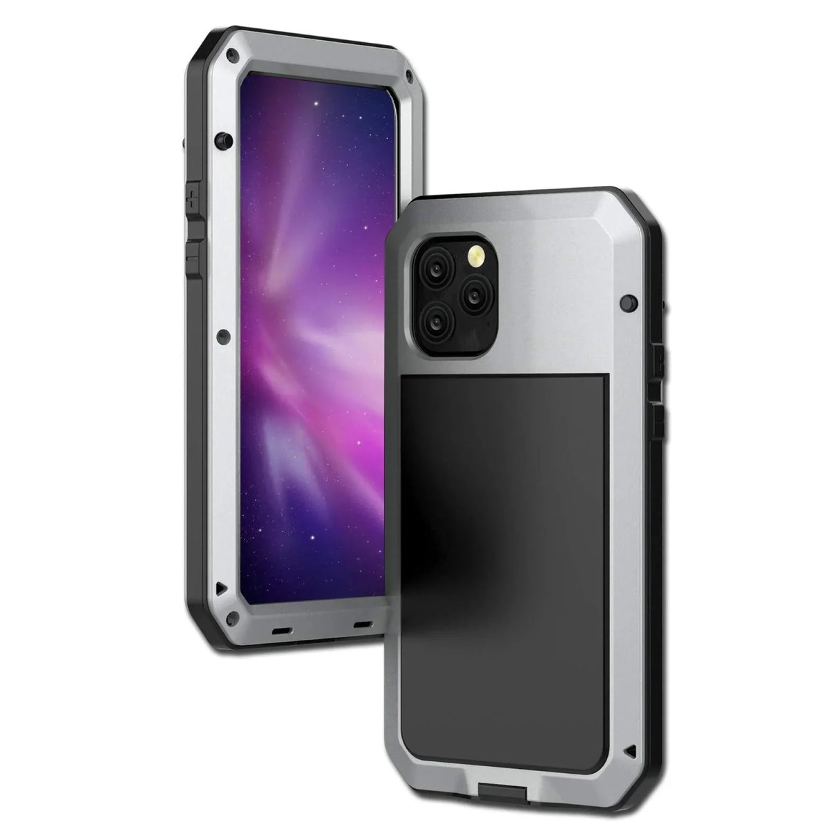 Aluminum Pro iPhone Grade Duty Glass Travel Gorilla Military Outdoor Case Scratch 13 Metal Resistant Rugged Heavy Protection, Shockproof and (Silver)