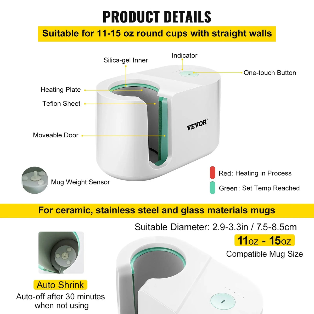 Family Machine, Press Presser Press Friends 11-15oz, DIY Sublimation Mug Machine Printing Press Presents Transfer One-touch Portable Cup Mug Coffee Easy Heat with VEVOR as Mug Gi Pro Button, Automatic