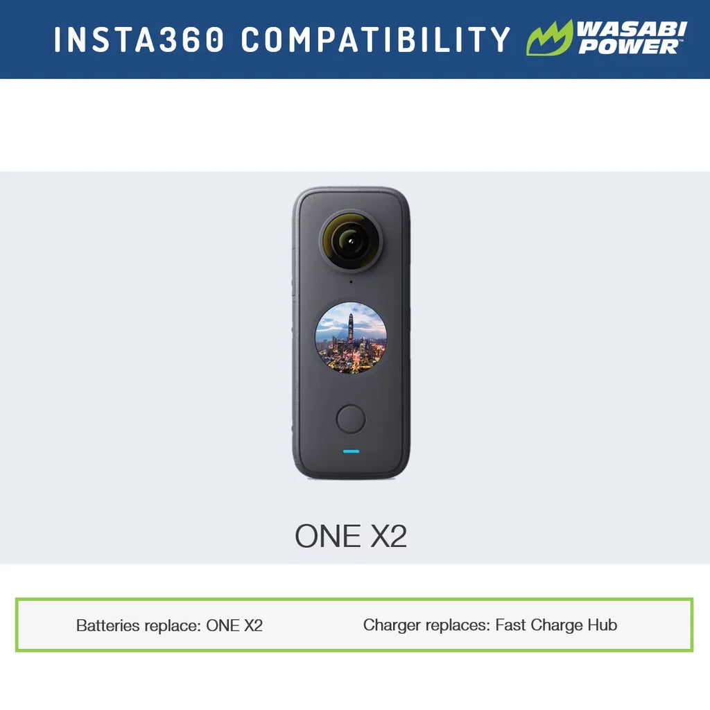 Dual (2-Pack) and ONE Wasabi Battery X2 (Not Power for Charger Insta360 Waterproof)