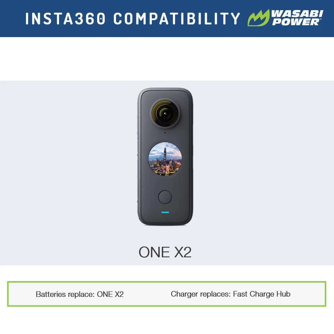 Dual (2-Pack) and ONE Wasabi Battery X2 (Not Power for Charger Insta360 Waterproof)