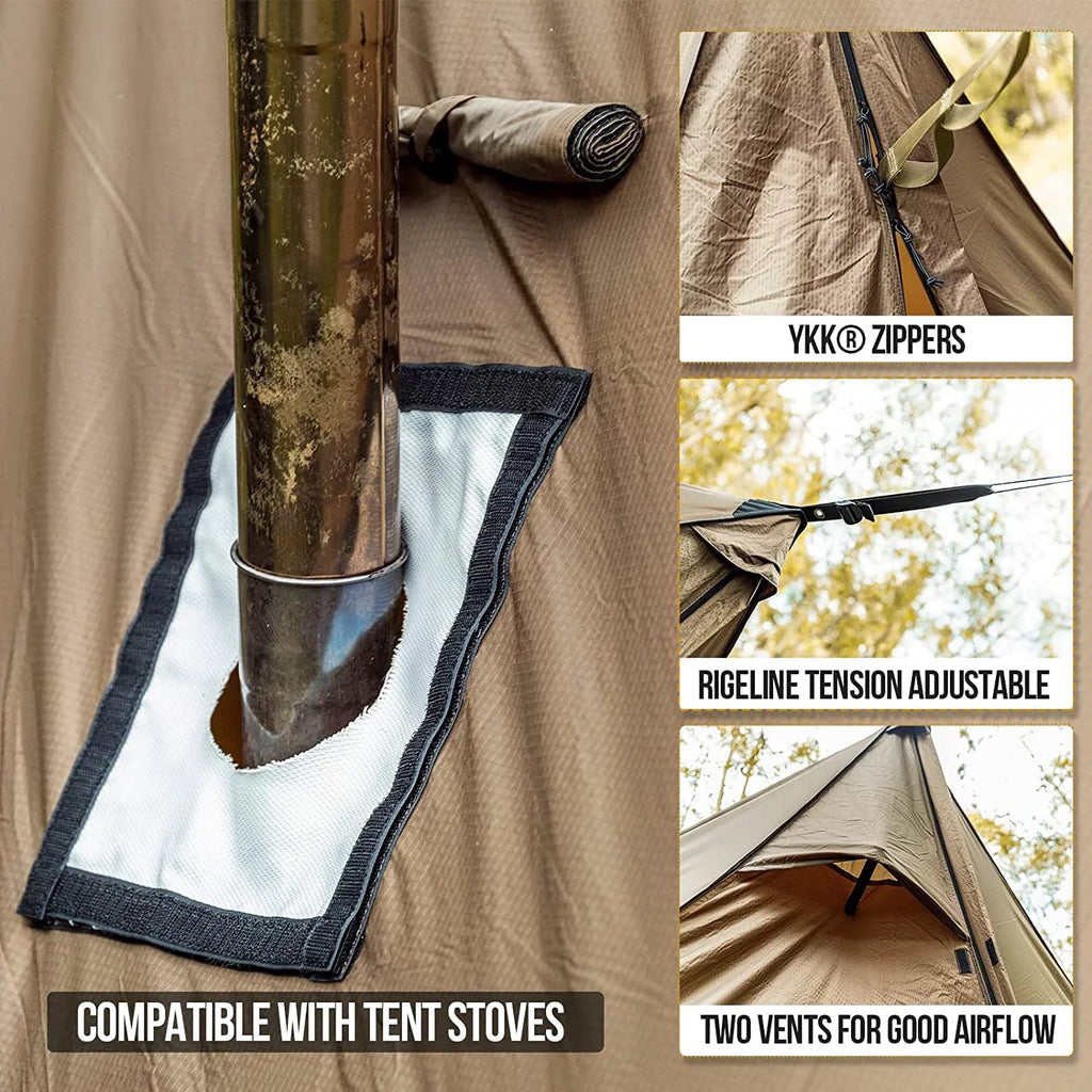 Bag, with for with Hammock Zippered Camping PU3000mm Tent YUNWEN Hot Versatile Tent Jack, Stove 4 Waterproof Season Stove Tarp Tent Lightweight ROCDOMUS