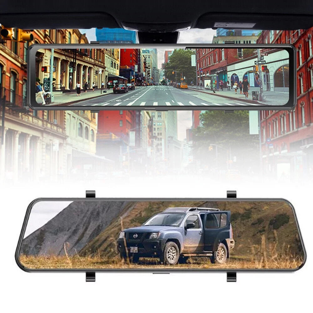 Backup WiFi Control Dual Dash Camera Voice Rear Cam 12" Mirror 4K Car GPS View Kqiang