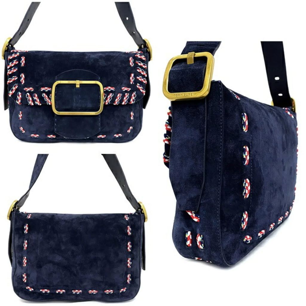 One BURCH Flap Tory Bag Burch Pre-Owned 10005608 Suede Leather Ladies 01-17 Navy Multicolor Shoulder TORY (Good)