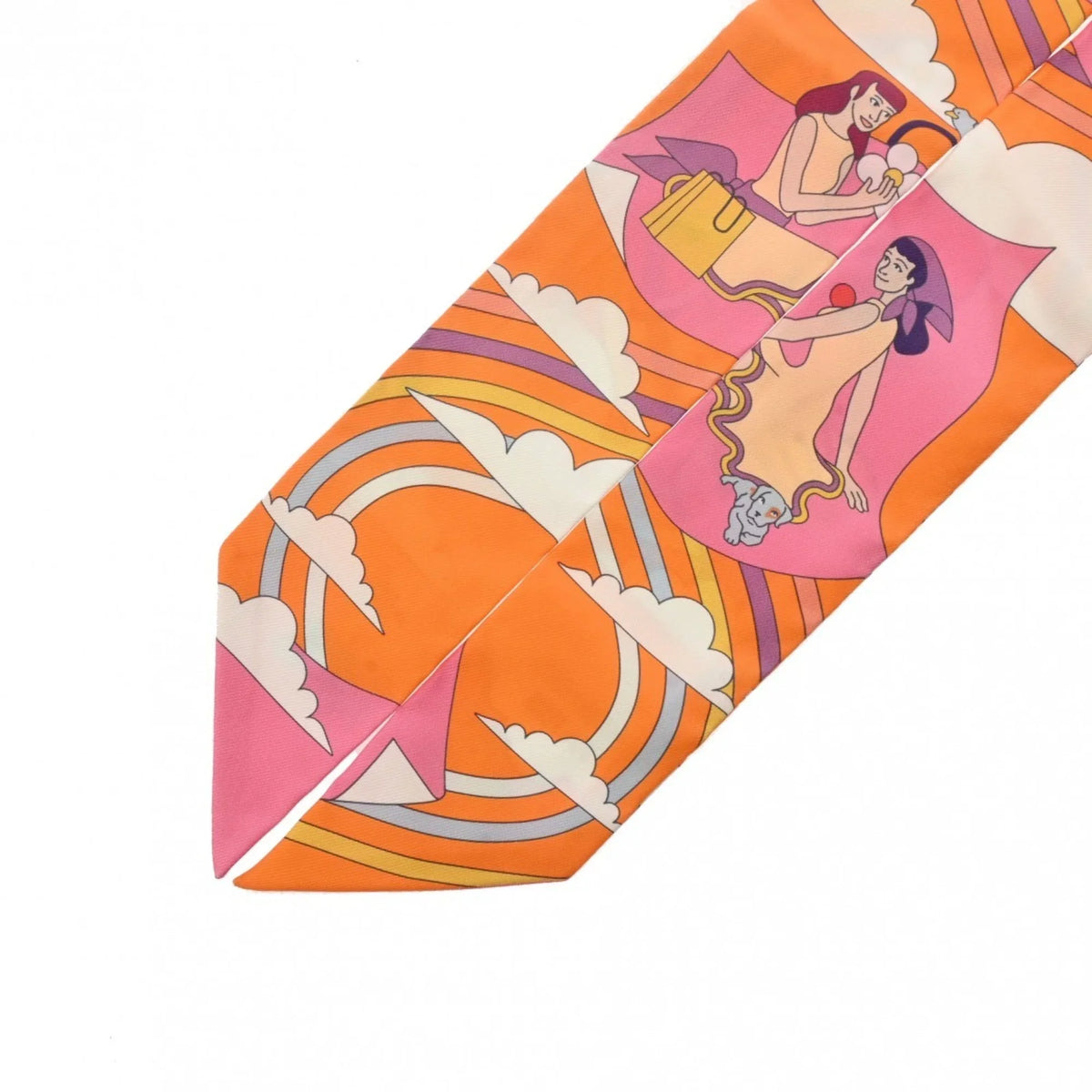 Volants HERMES New) Scarf Women's Pre-Owned Silk Twilly - (Like Carres Orange/Rose/Mauve 100% Muffler