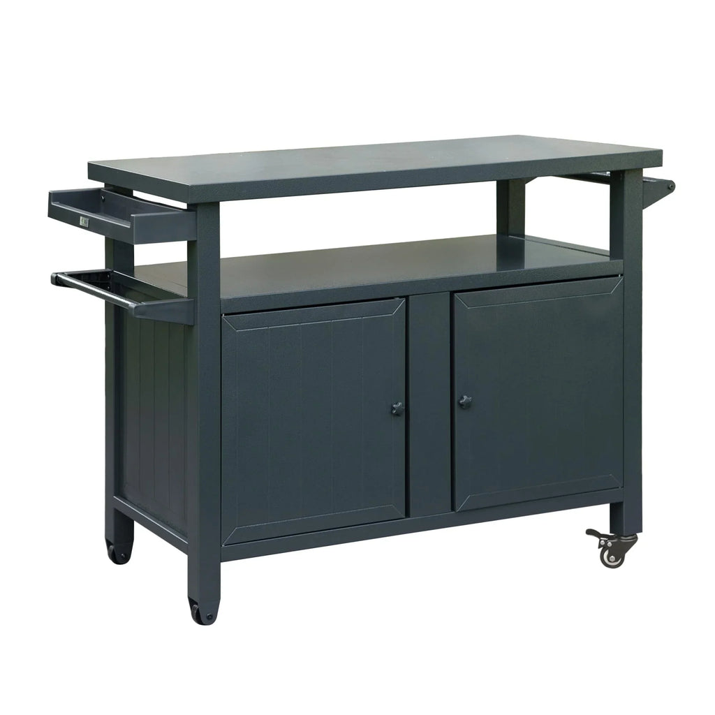 (Grey) Wheels, Island, Kitchen Table Patio, Storage for Prep CoSoTower Cooking Outdoor Kitchen Metal BBQ Carts Grill Outdoor Bar Home Party, with Table Cabinet Dining Table Grill