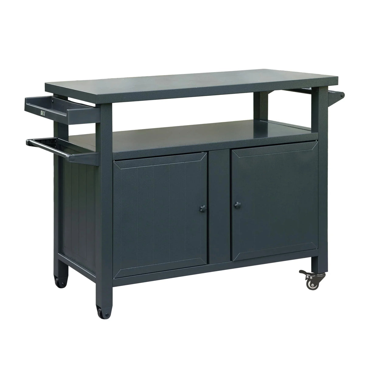 (Grey) Wheels, Island, Kitchen Table Patio, Storage for Prep CoSoTower Cooking Outdoor Kitchen Metal BBQ Carts Grill Outdoor Bar Home Party, with Table Cabinet Dining Table Grill