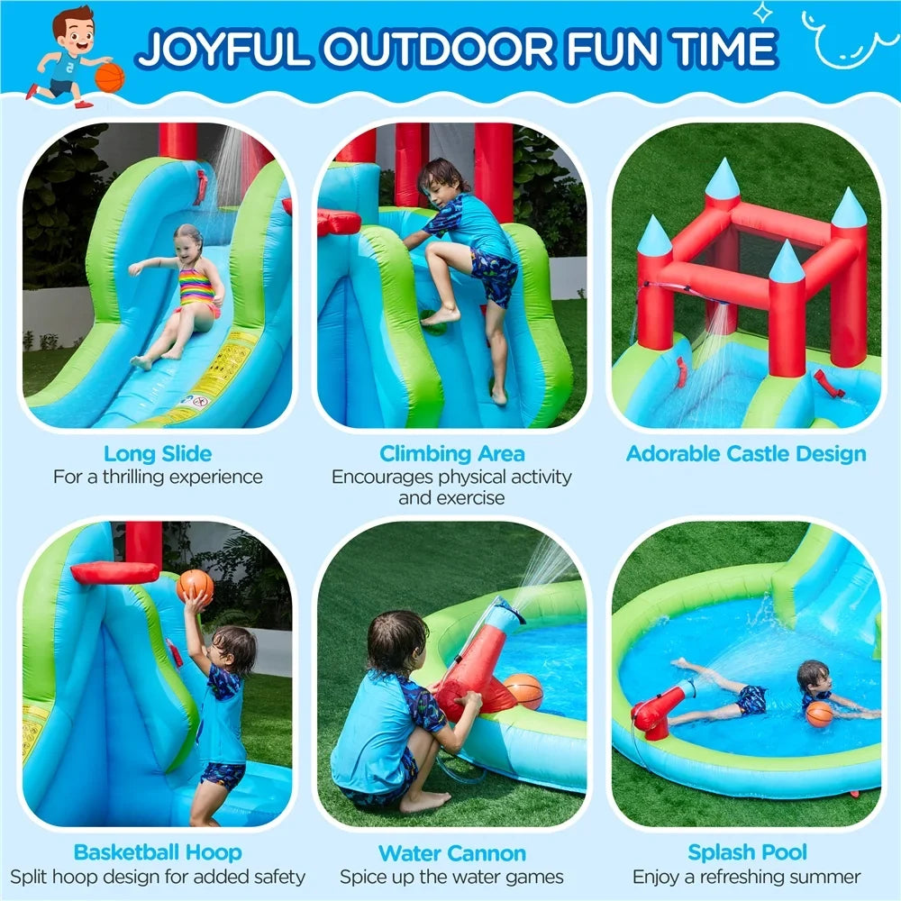 Cyan Wall, Climbing Inflatable Water with Topeakmart Slide