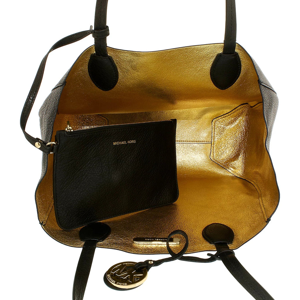 Michael Carryall Mae Women's Leather - … Tote Kors Shoulder Black/Pale Leather Soft Large Gold
