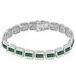 Sterling Bracelet 8.5'' White Emerald Diamond Genuine Real Link Gold Simulated Green Baguette Tennis 35+Grams Unisex Silver