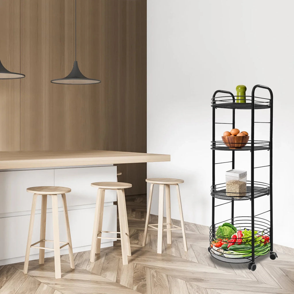 Movable Trolley Cart Tier 4 Shelf Utility Storage Storage Organizer Kitchen Rack
